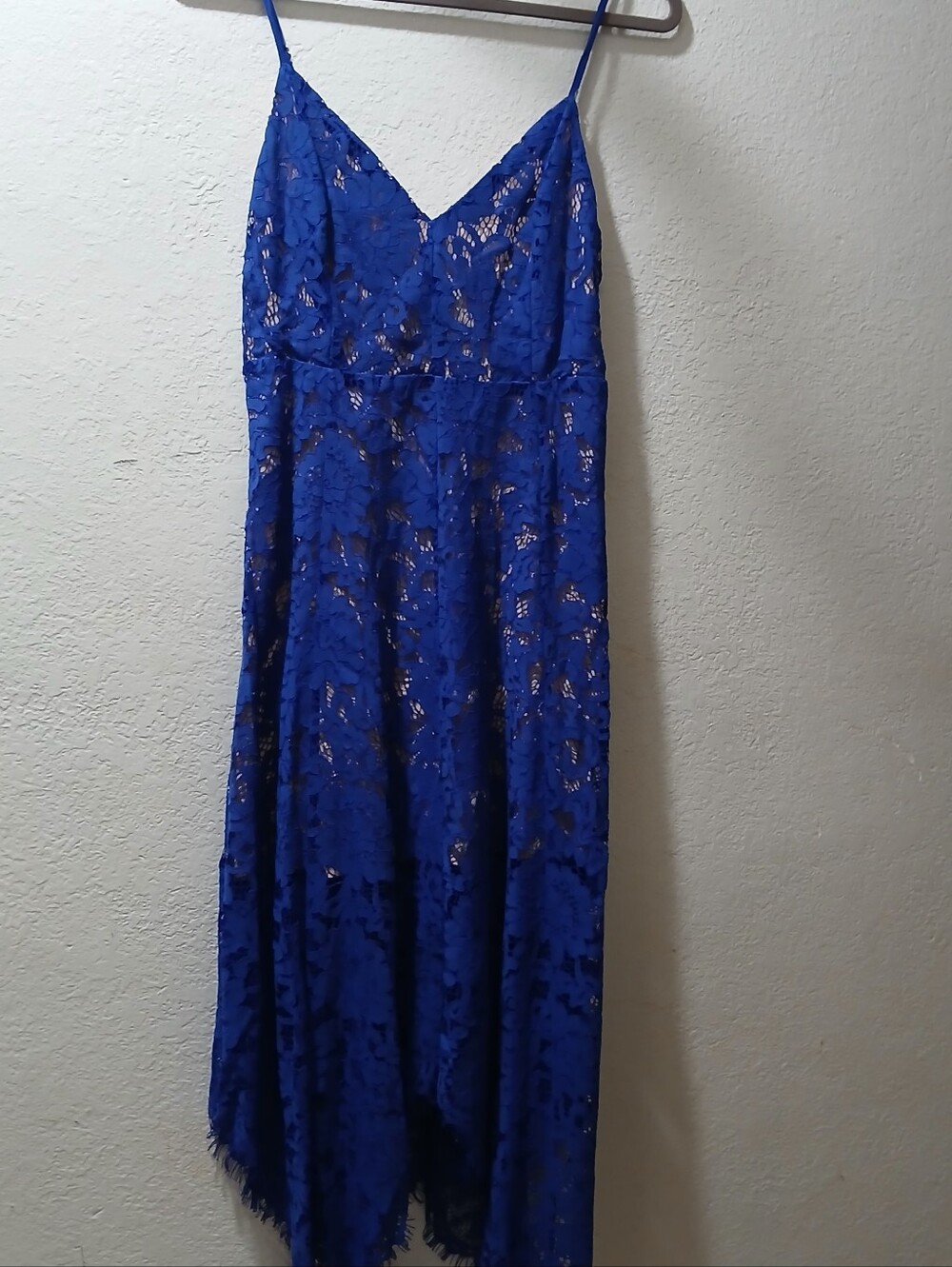 Lulu's nwor S Cobalt Blue Lace Asymmetrical Slip Dress
